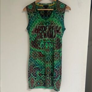 Custo Barcelona Rare Vintage Green Blue and Brown Sleeveless Long Line Top 3 L